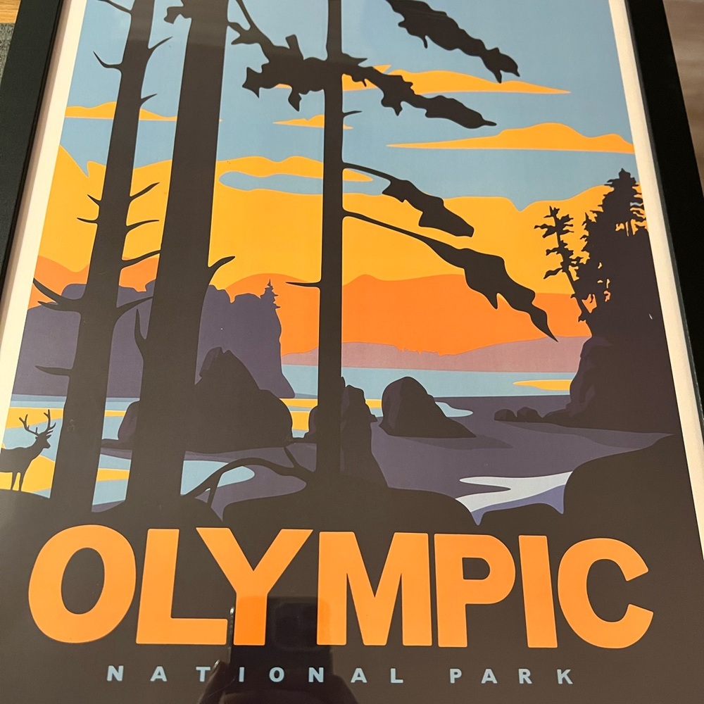 Olympic National Park Poster - Orange & Blue Scenic Print